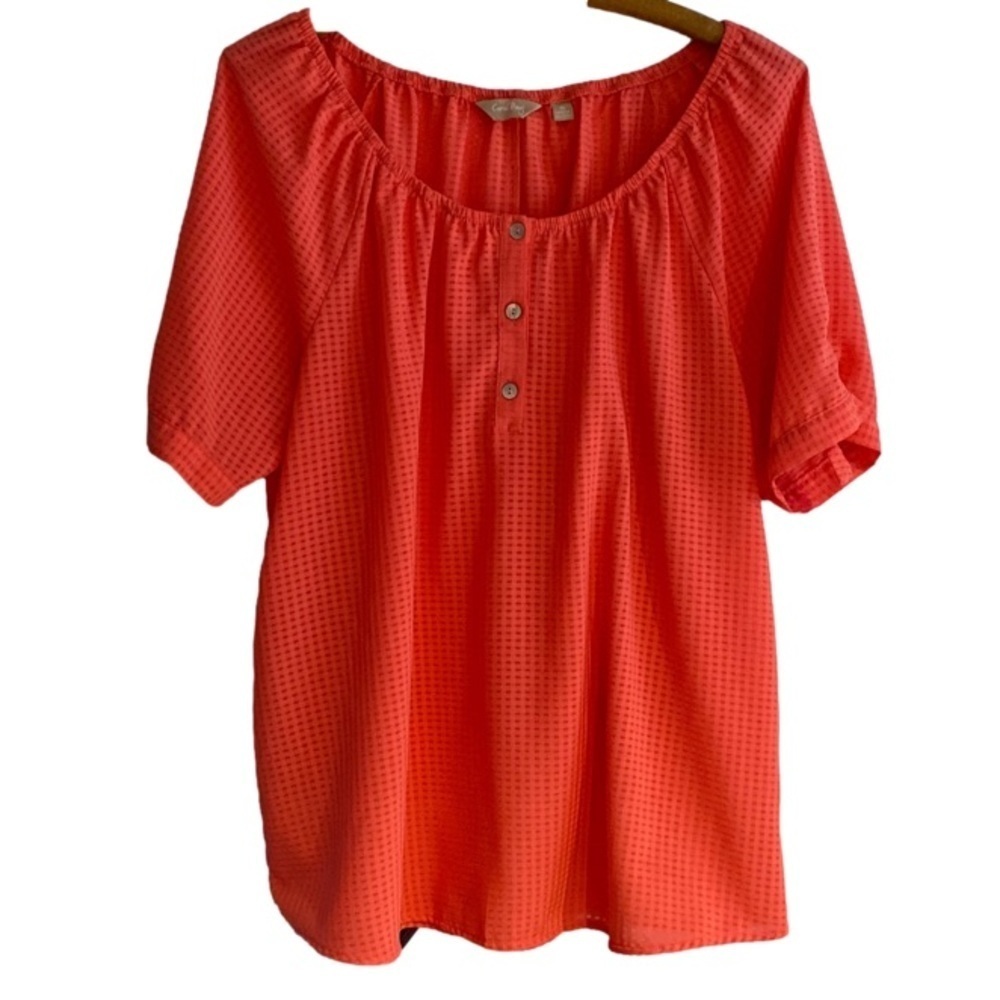 CORAL Bay Top Pullover Boat Neckline Tied Sleeve Semi Sheer Coral Women’s XL